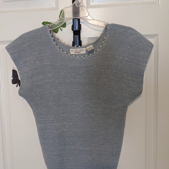 Victoria Jones Woman Tops - Victoria Jones Woman Gray Top with Pearl Accents